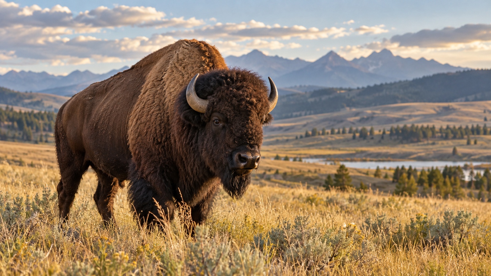American bison bull on North American prairie