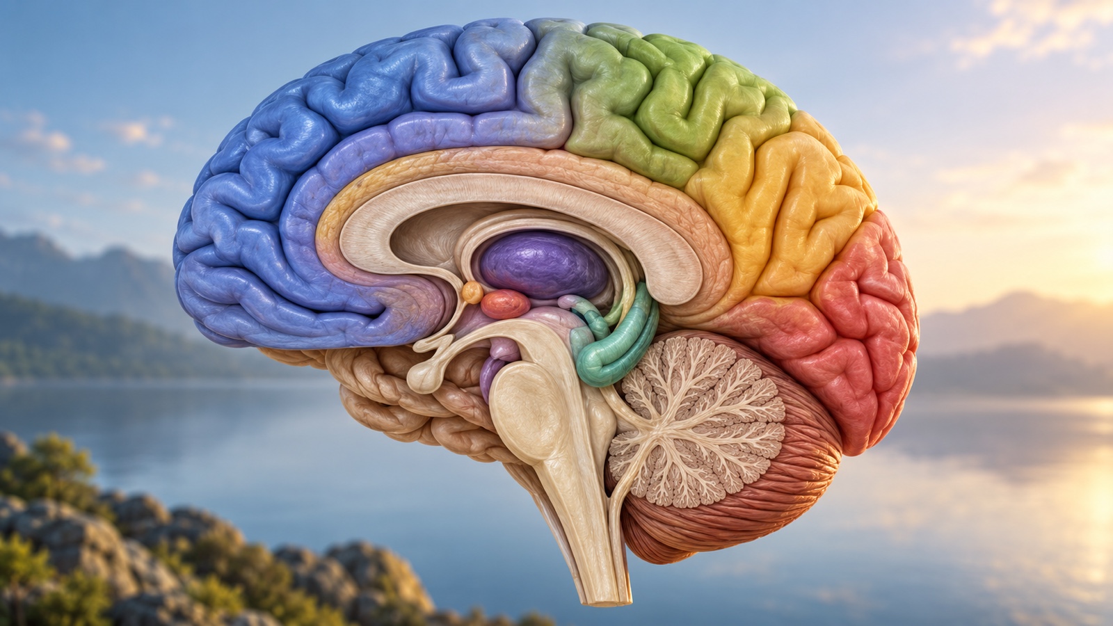 Clean anatomical brain cutaway showing specialized regions without labels.