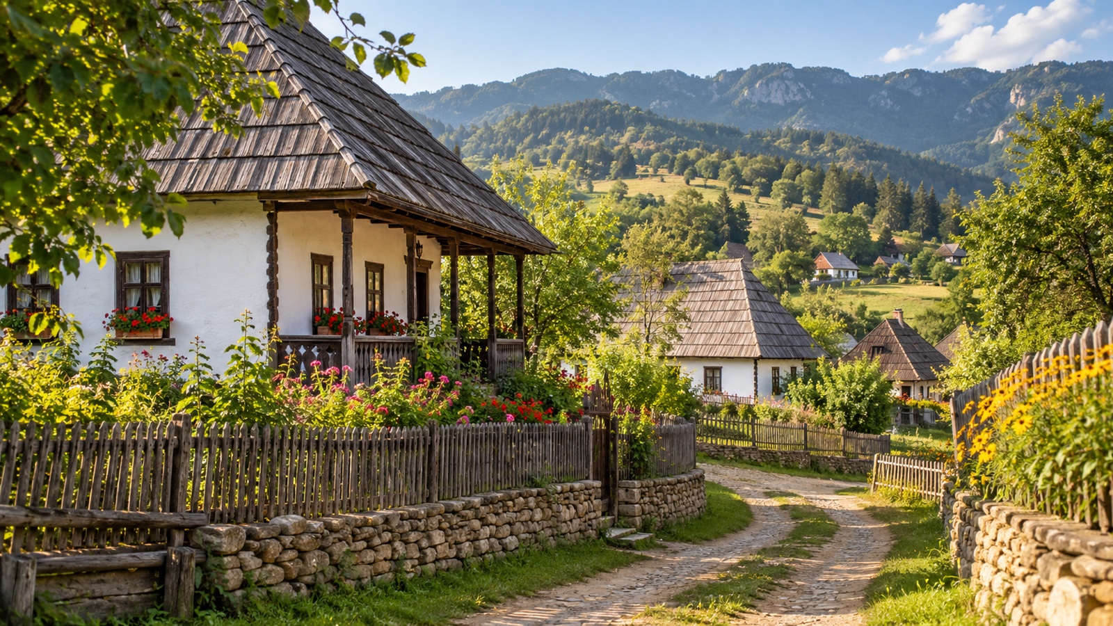 Traditional Romanian village houses in the countryside.