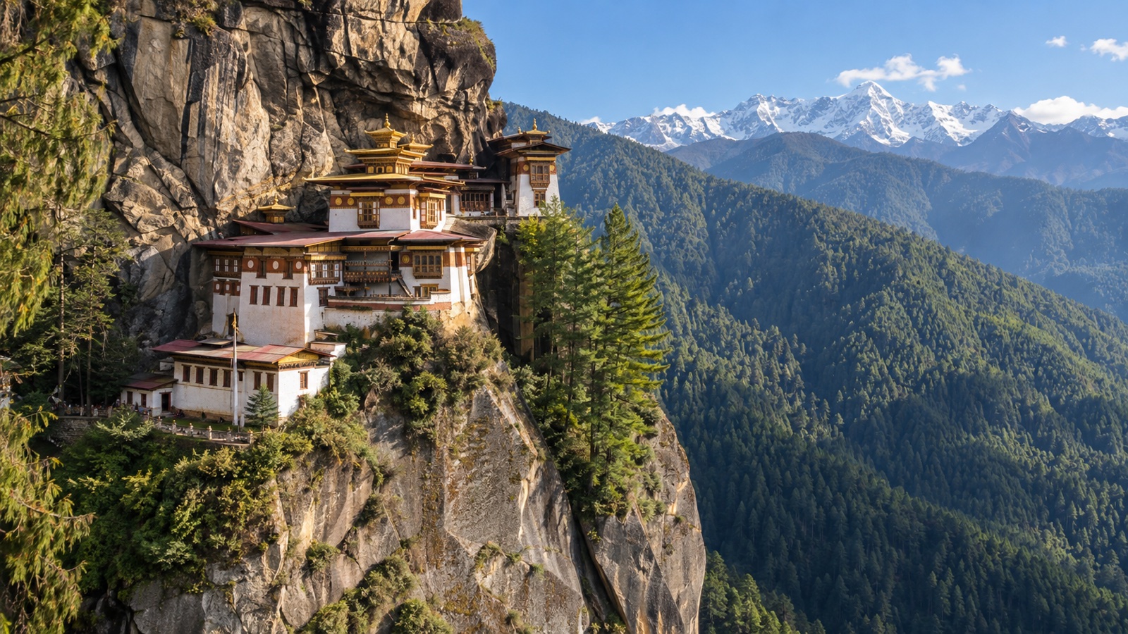 Tiger's Nest monastery on a cliff above Bhutan's forests