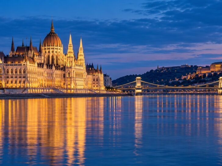 Hungarian Parliament and Chain Bridge beside the Danube