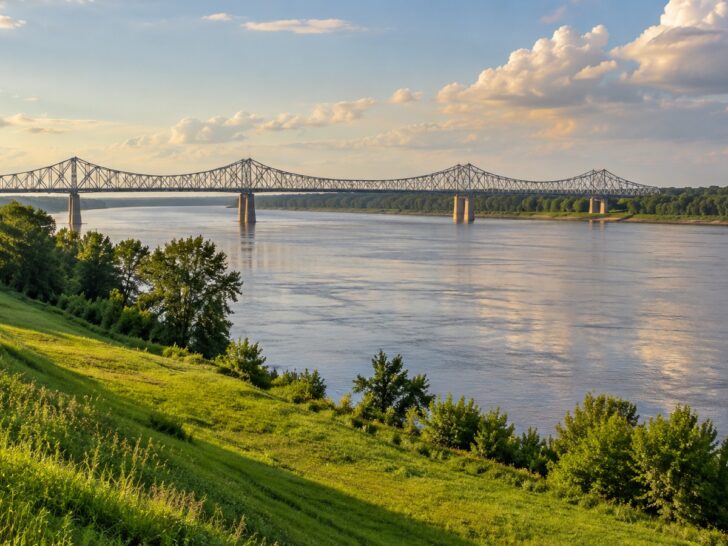 Mississippi River and bridge near Natchez