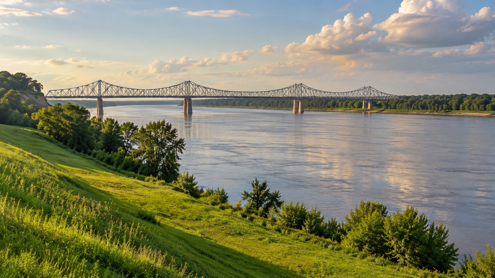 Mississippi River and bridge near Natchez
