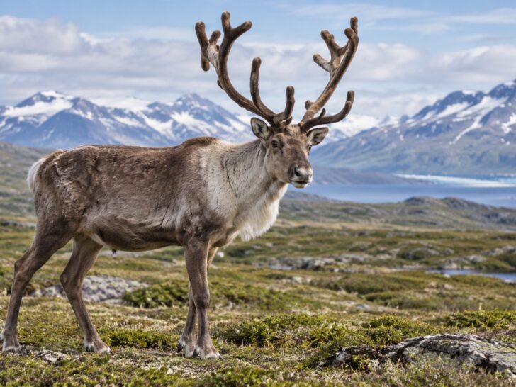 Antlered reindeer on Arctic tundra