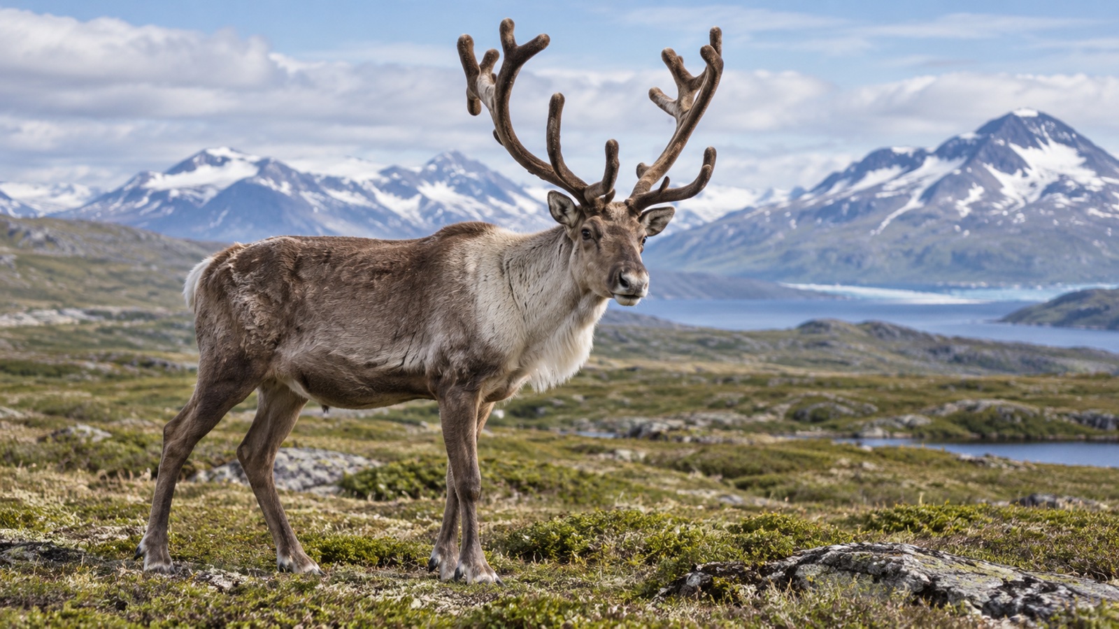 Antlered reindeer on Arctic tundra