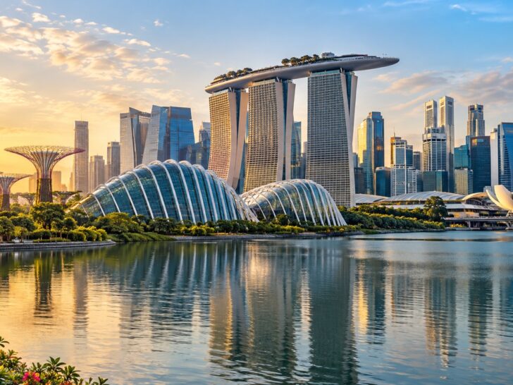 Singapore skyline and waterfront at Marina Bay