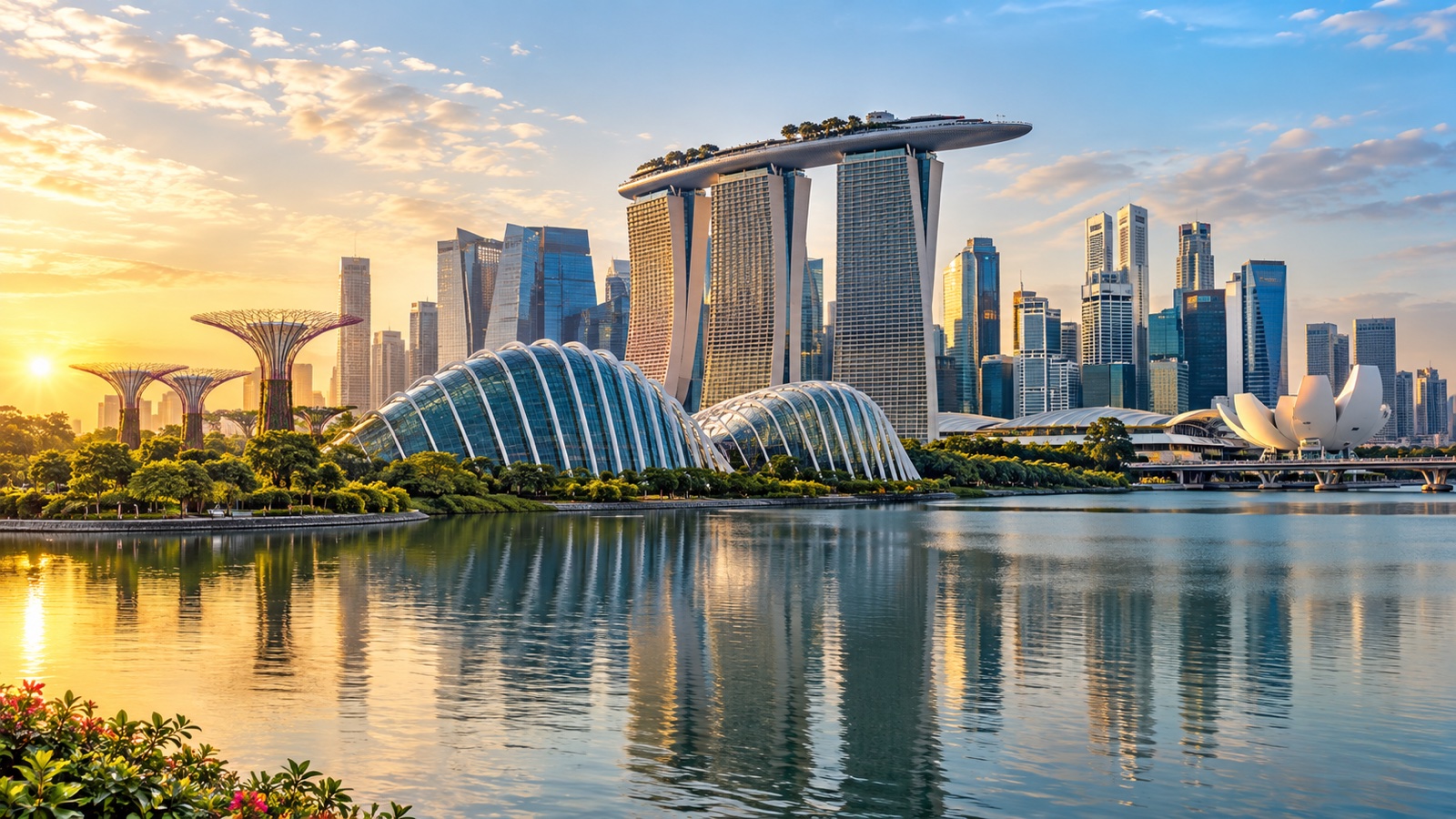 Singapore skyline and waterfront at Marina Bay