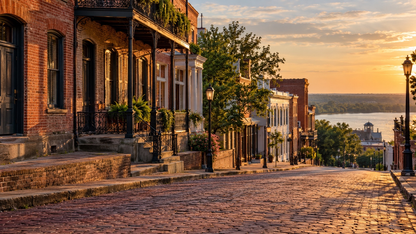 Quiet historic street in Vicksburg, Mississippi